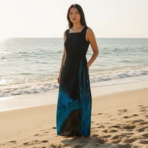 Elegant Black and Blue Maxi Dress